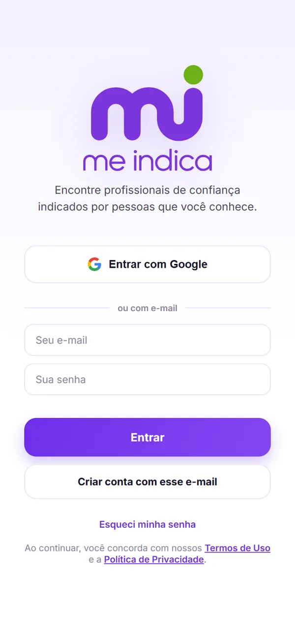 Tela do app Me Indica